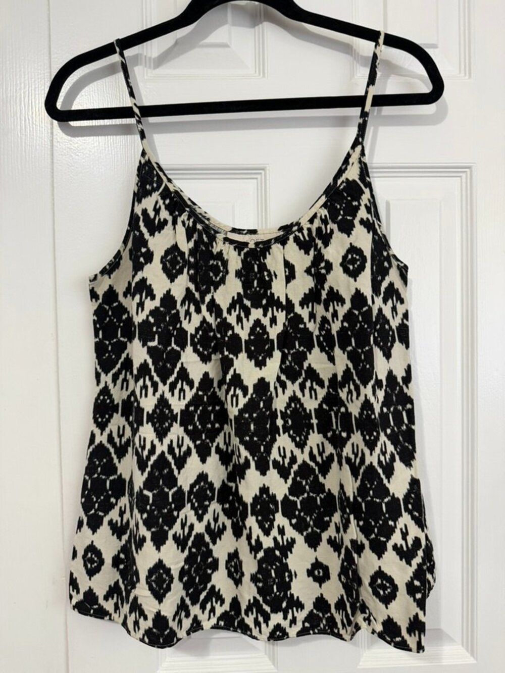 LOFT Top Size M Linen & Rayon Black On Tan Spaghetti Strap BoHo Tank